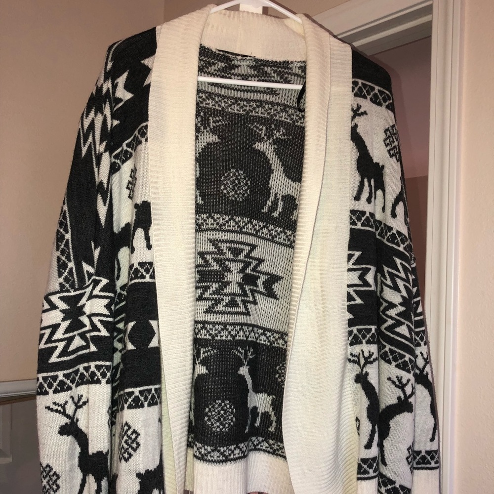 Grey and Black Reindeer Cardigan